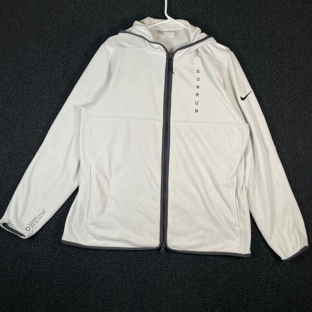 Nike Therma-FIT Sunrun Fleece Full Zip Hoodie Mens Large White Grey Swoosh